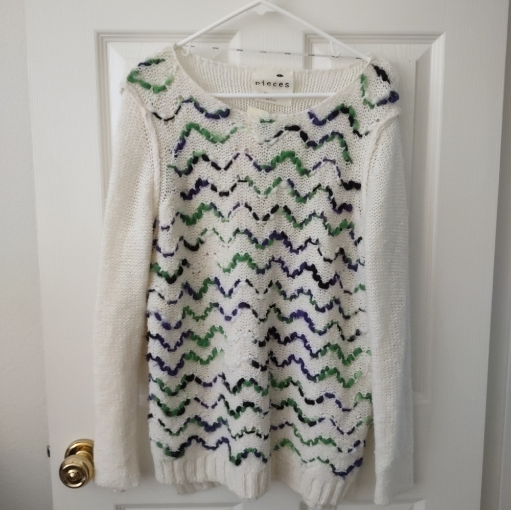 Kenzie Pieces Knit Sweater Cream Green Purple Stripes